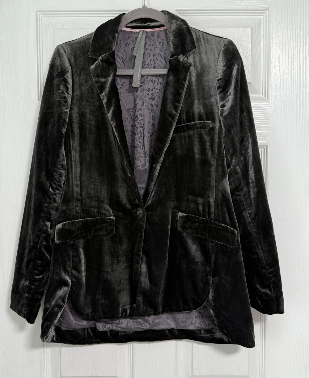 Anthropologie Women's Green Velvet Single Button Blazer Jacket Size XS